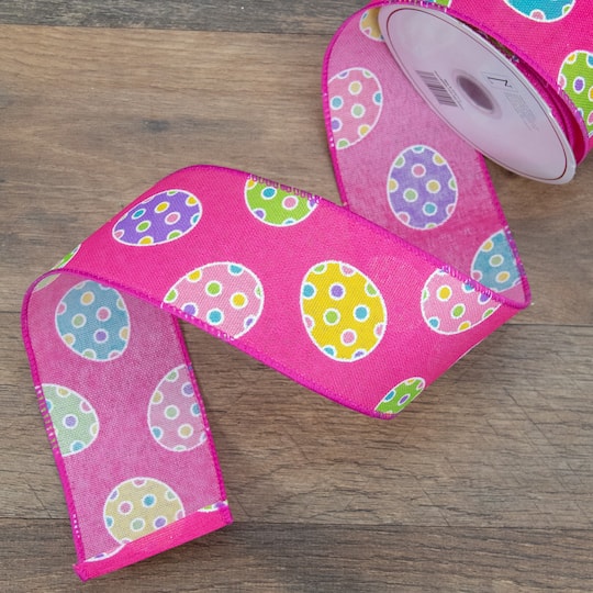 2.5" x 10yd. Pink Easter Egg Design Wired Spring Craft Ribbon